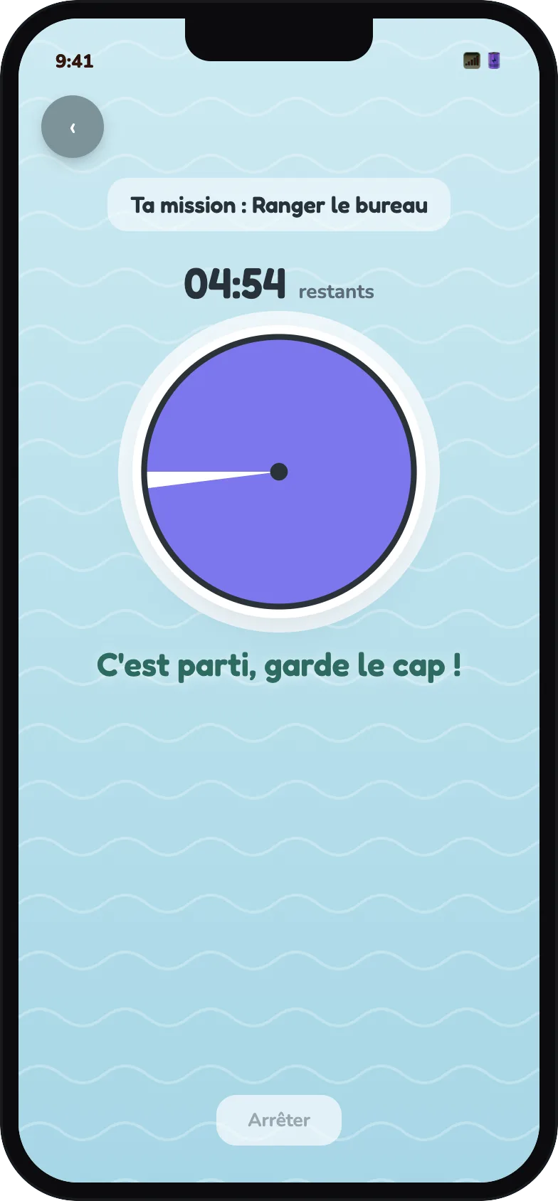 Le Défi chrono : un cadran de 5 minutes qui se vide, avec ta mission du moment